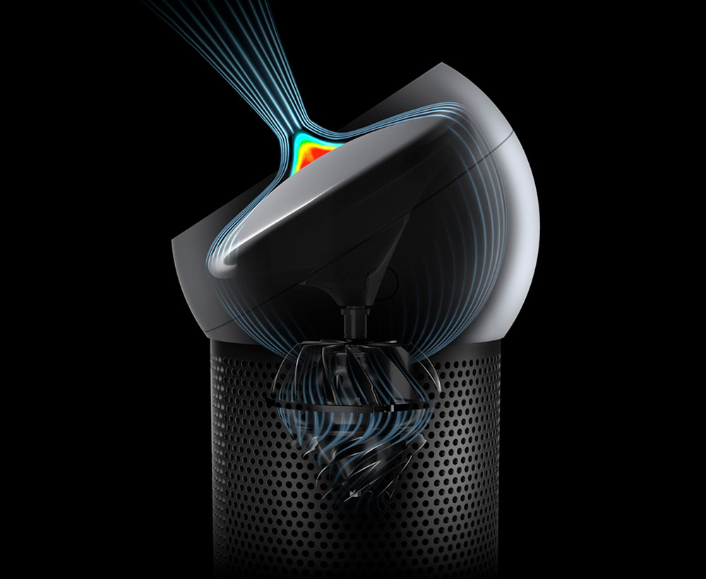 Purified air coalesces and is projected from the Dyson Pure Cool Me