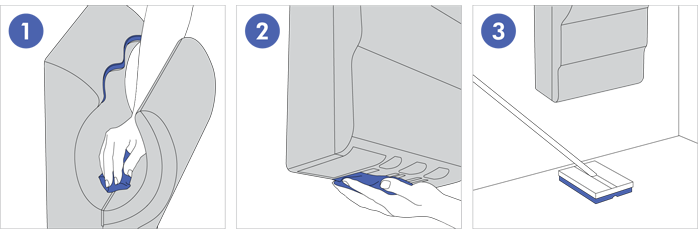 diagram showing how to clean the Dyson Airblade
