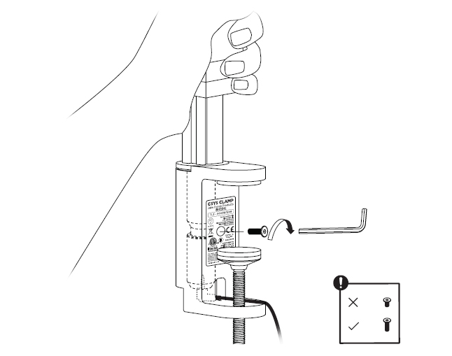diagram showing how to screw Hex screw into clamp