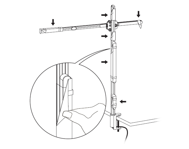 diagram showing how to remove tape from the heat sink arm, upright and weight