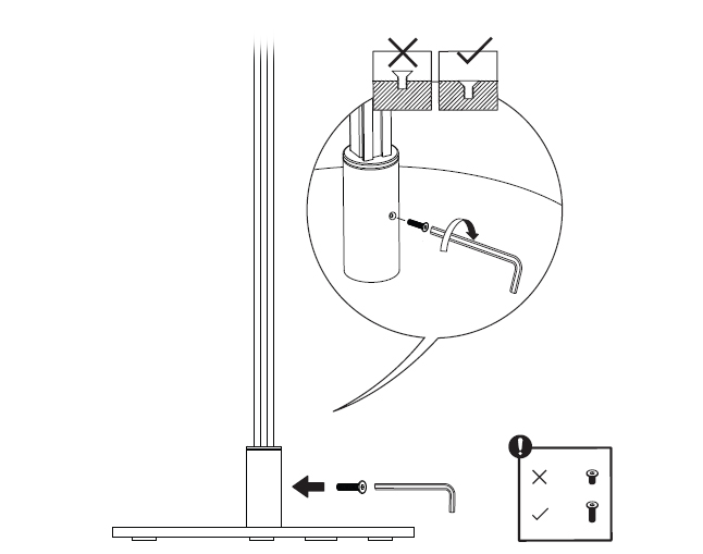 diagram showing upright being screwed into base