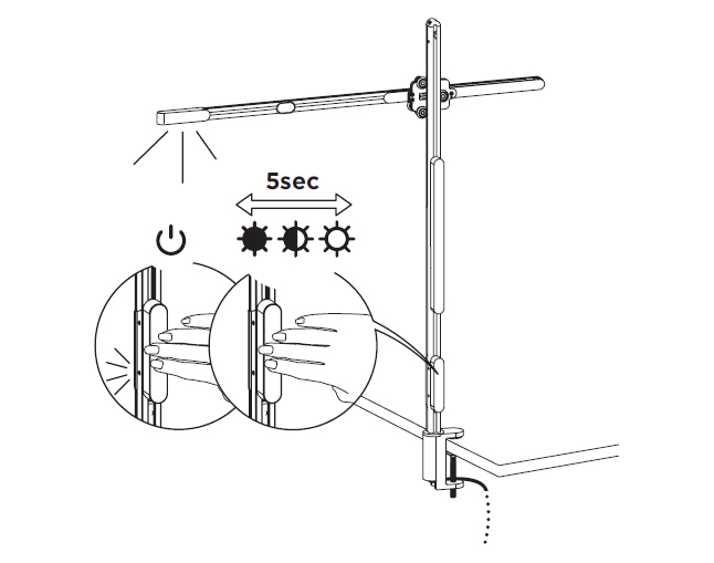 diagram showing how to switch on and use the dimmer switch