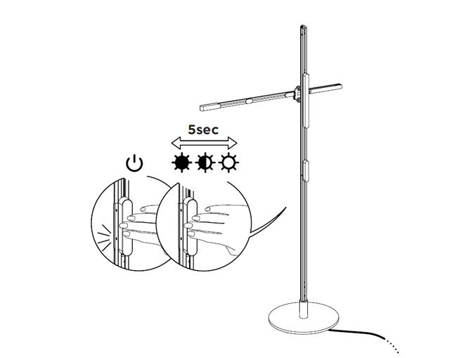 diagram showing how to switch on and use the dimmer switch