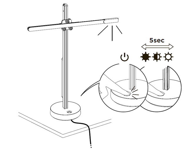 diagram showing how to switch on and use the dimmer switch
