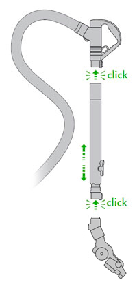diagram showing how to assemble extention tube and floor tool