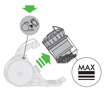 diagram showing how to remove the clear bin and cyclone