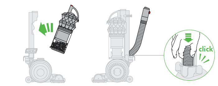 diagram showing how to refit the bin and hose