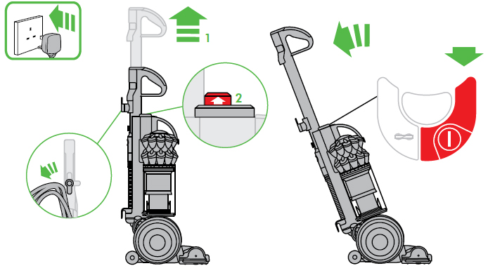 diagram showing how to start vacuuming