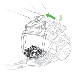 diagram showing how to remove the bin and cyclone top