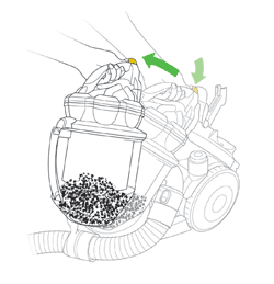 diagram showing how to remove the bin and cyclone top
