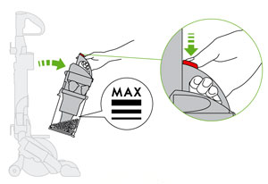 diagram showing how to remove the bin and cyclone top