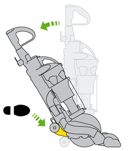diagram showing how to correctly lower the machine into the vacuuming position