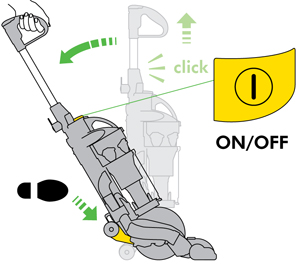 diagram showing how to correctly lower the machine into the vacuuming position