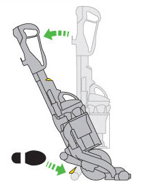 diagram showing how to correctly lower the machine into the vacuuming position