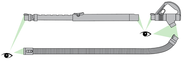 diagram showing how to check the extension tube wand and hose for blockages