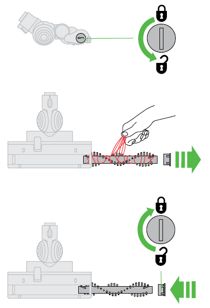 diagram showing how to remove the brushbar and check the Triggerhead for blockages