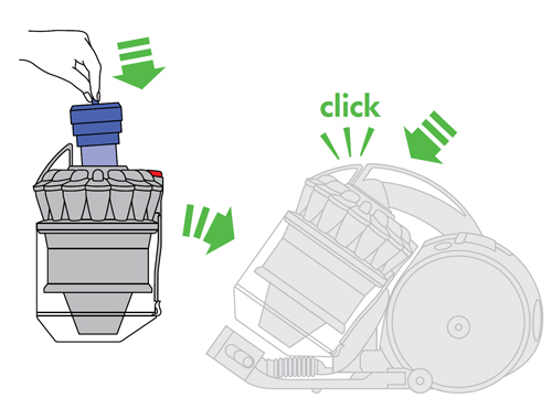 diagram showing how to refit the filter, bin and cyclone