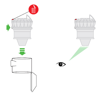 diagram showing how to remove the bin from the cyclone and how to check the fine dust collector for blockages